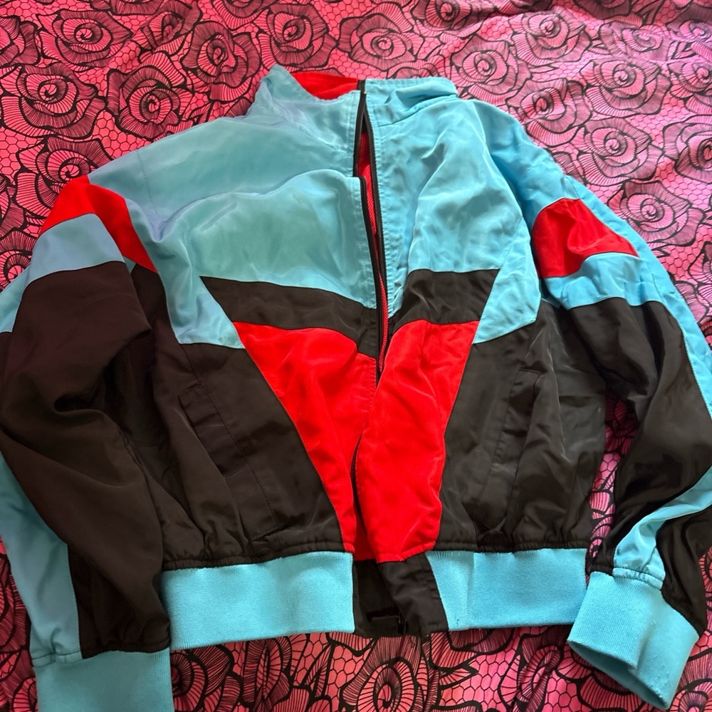 Forever 21 Red and Blue Colorblock Bomber Jacket